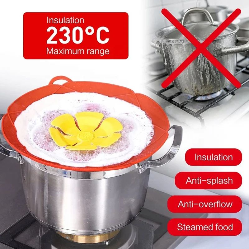 Multi-Function Kitchen Tools BPA free 26cm flower shape Silicone Lid Spill Stopper Anti Overflow Pot Cover