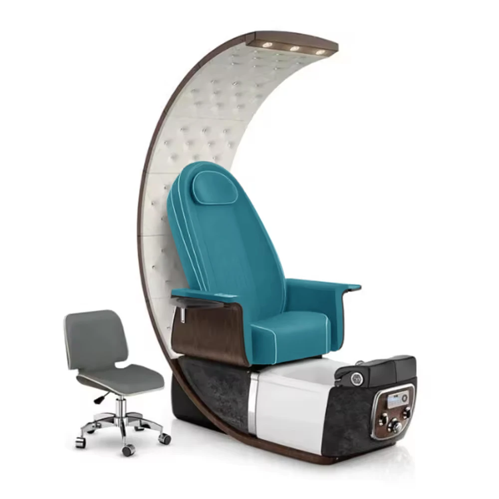 High quality oval massage pedicure chair with LED light and reversible back drainage pump for nail salon
