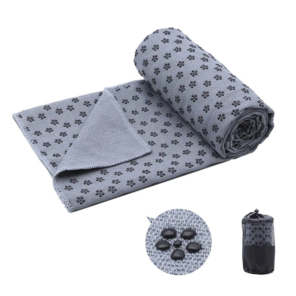 Non Slip Soft Quick Dry Hot Sports Silicon Dots Mat Microfiber Printed Yoga Towel with mesh bag packing