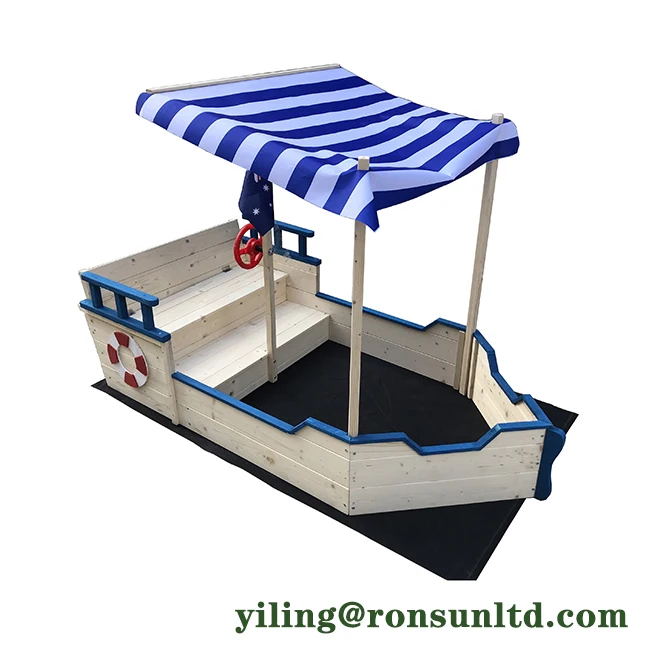 Outdoor Playground Toy Kid Sandbox Wooden Sandpit Boat with Cover for Children