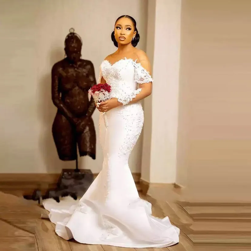 2024 African women plus size vestidos de novia illusion long sleeves sexy mermaid bridal gown wedding dress