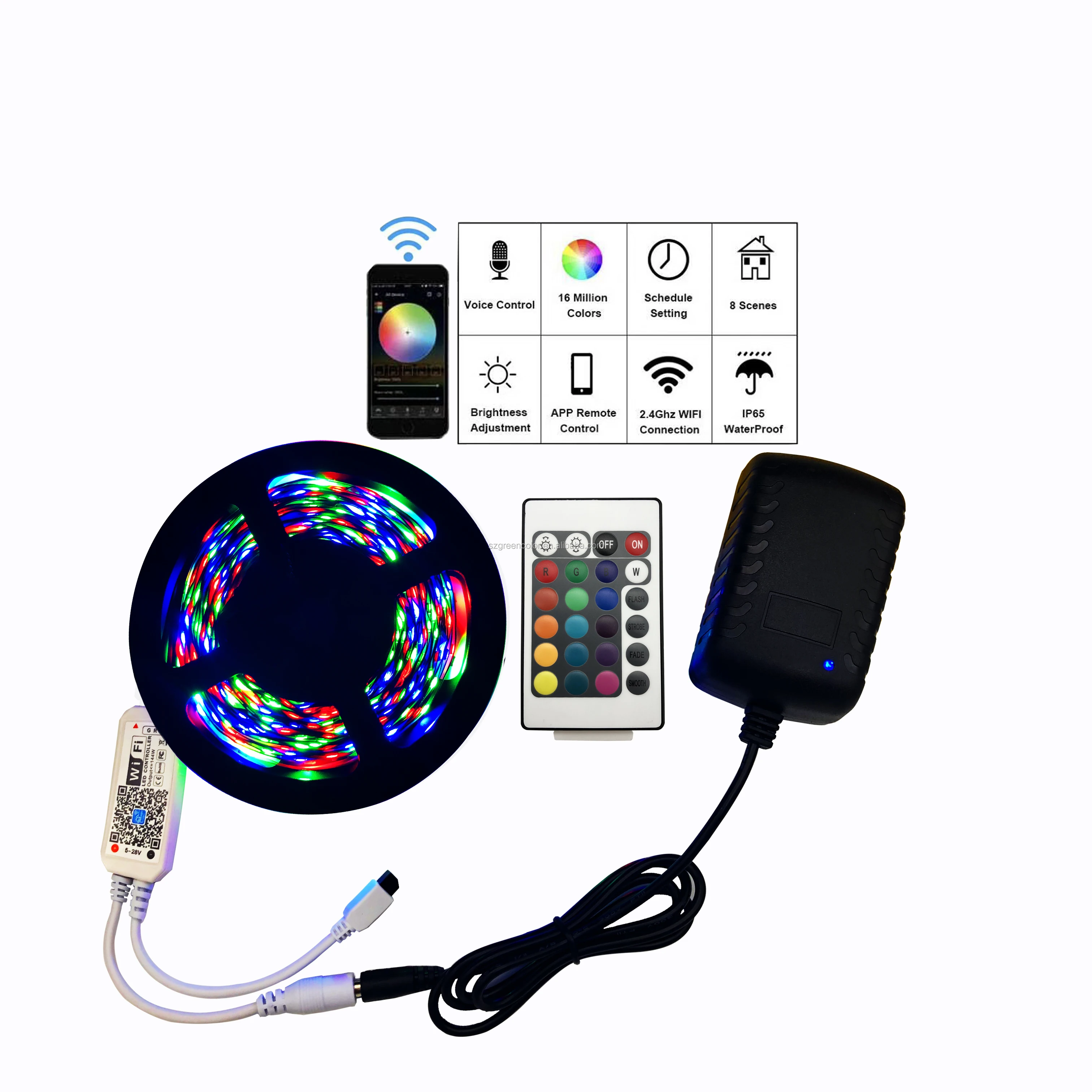 Комплект светодиодной ленты 2835 RGB меняющая цвет гибкая диммируемая Светодиодная лента 12 В с пультом дистанционного управления на 24 кнопки и источником питания для