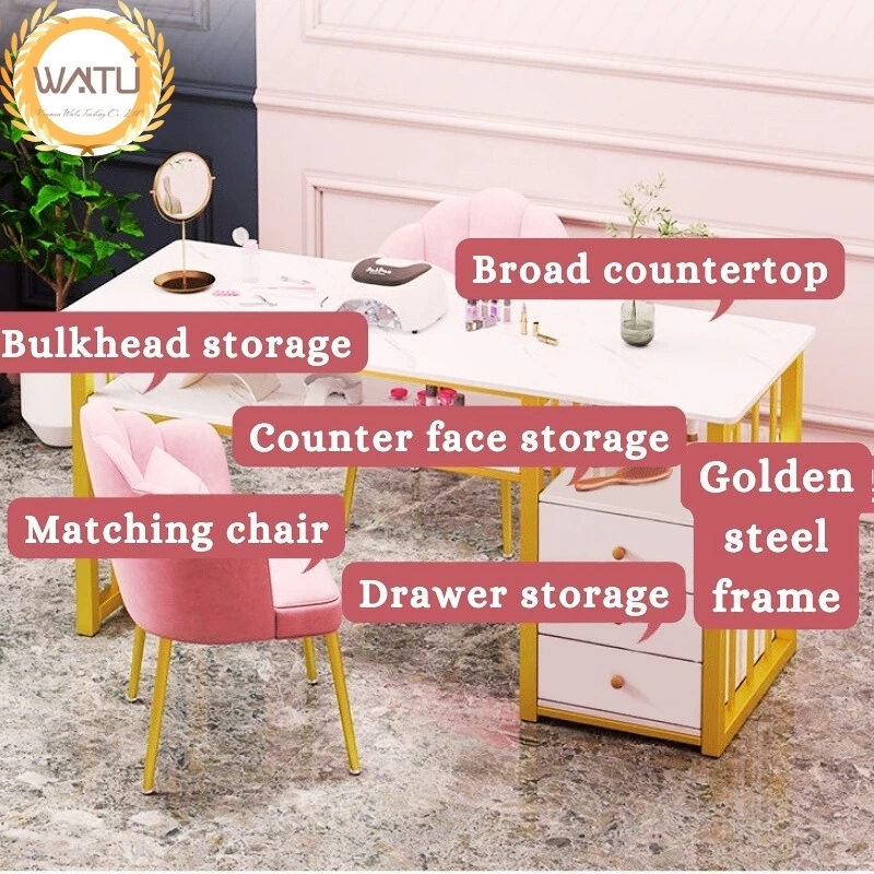 Nail Desk Complete Nail Salon Chair Rectangular Makeup Table Small Apartment Light Luxury Double-layer Set Salon Furniture