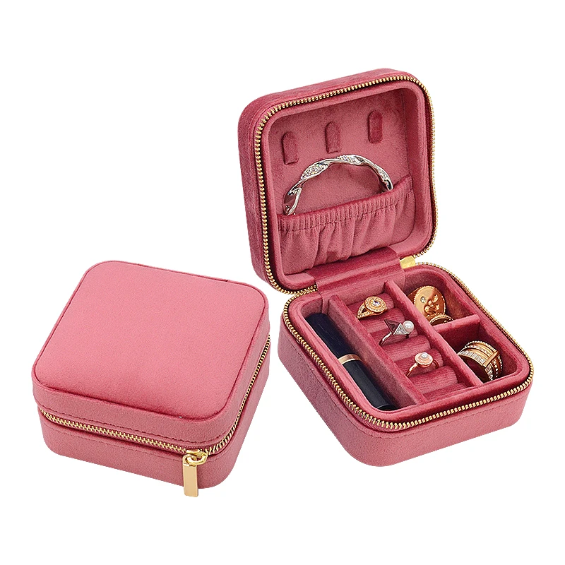 Elegant Jewellery Case Wholesale Custom Zipper Jewelry Organizer Pink Travel Necklace Box