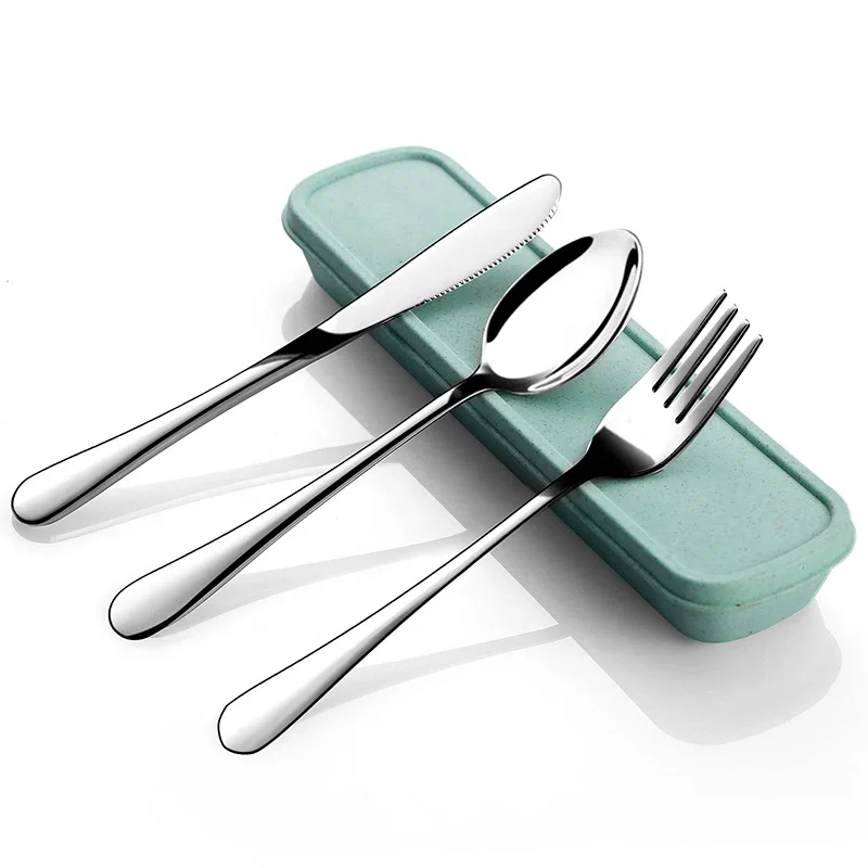 Portable Stainless Steel Fork And Spoon Knife Travel Cutlery Set With Case Sliverware for Lunch Camping