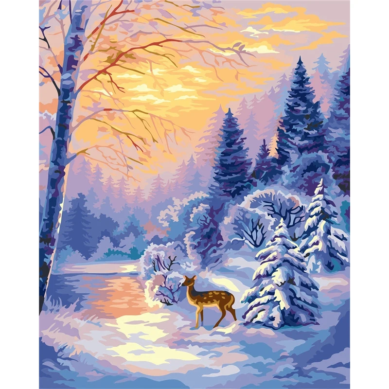 Painting By Numbers Winter Acrylic Handmade Deer Drawing On Canvas Landscape Customize Ready Frame Factory Wholesale Kits