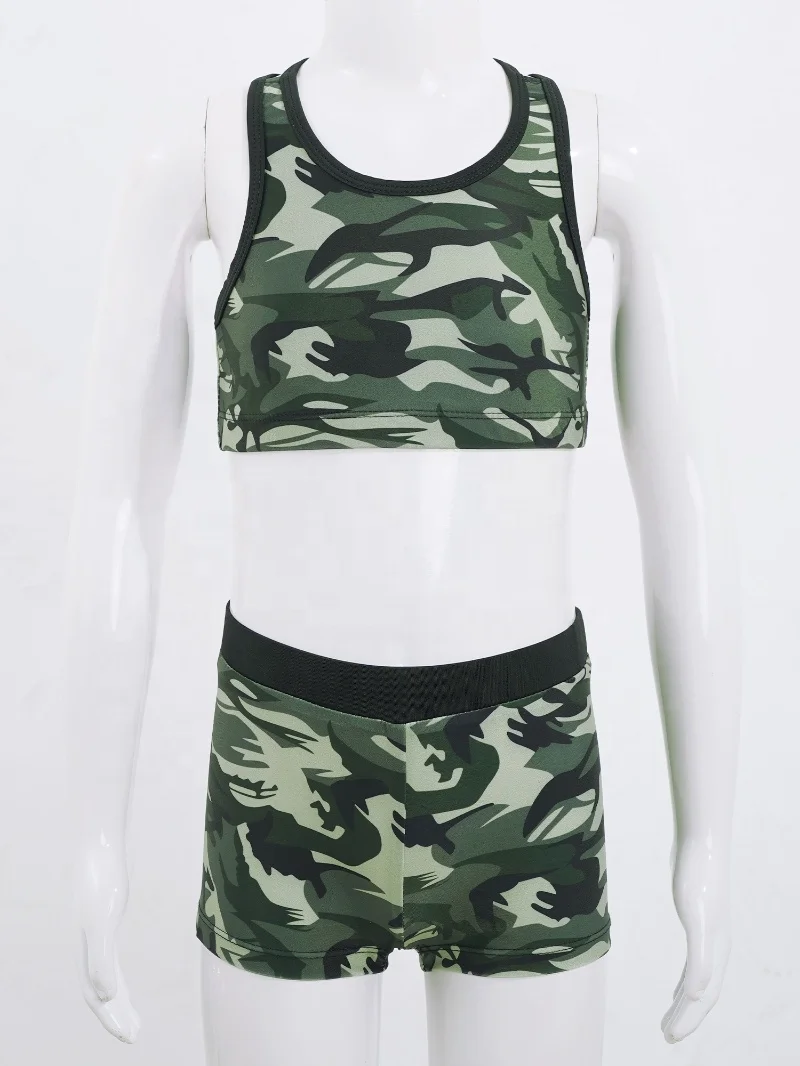 Kids Girls Sleeveless Strappy Back Crop Top Elastic Waistband Shorts Top Briefs Beach Pool Swimming Bathing 3Pcs Swimsuit Set