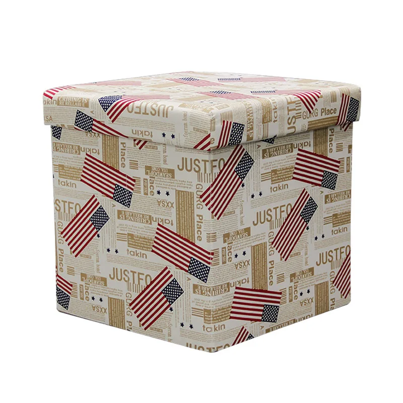 Reatai modern printed color foldable cube led living room storage stool ottoman