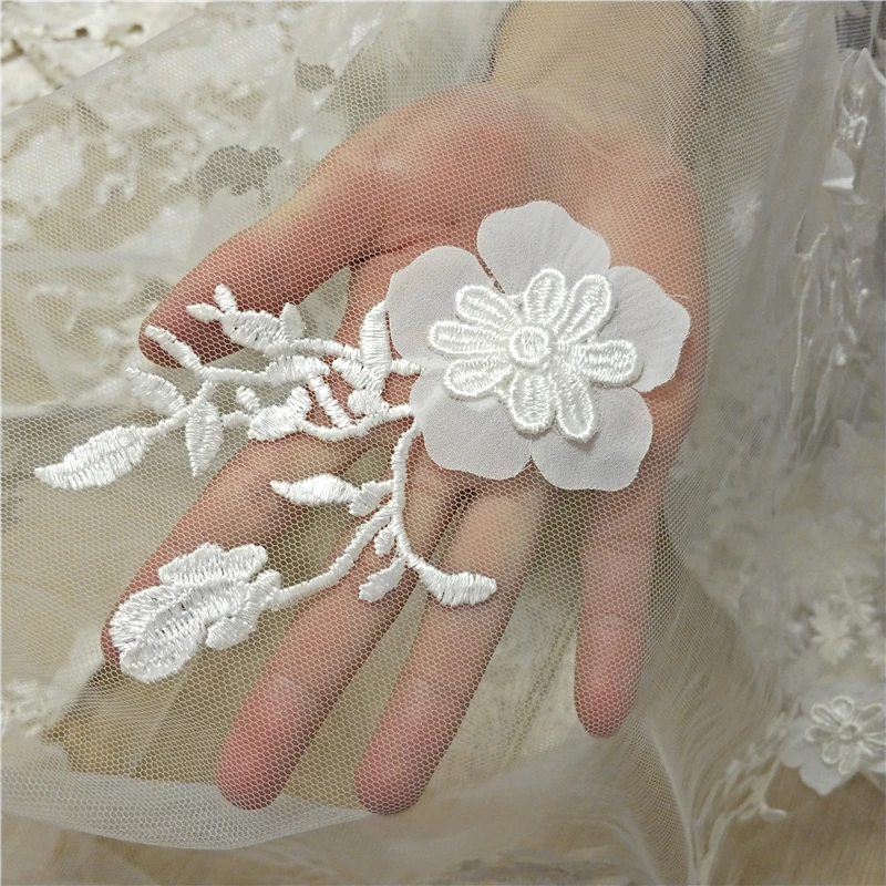 3D flower European and American new mesh embroidery handmade DIY material bridal wedding dress veil fabric