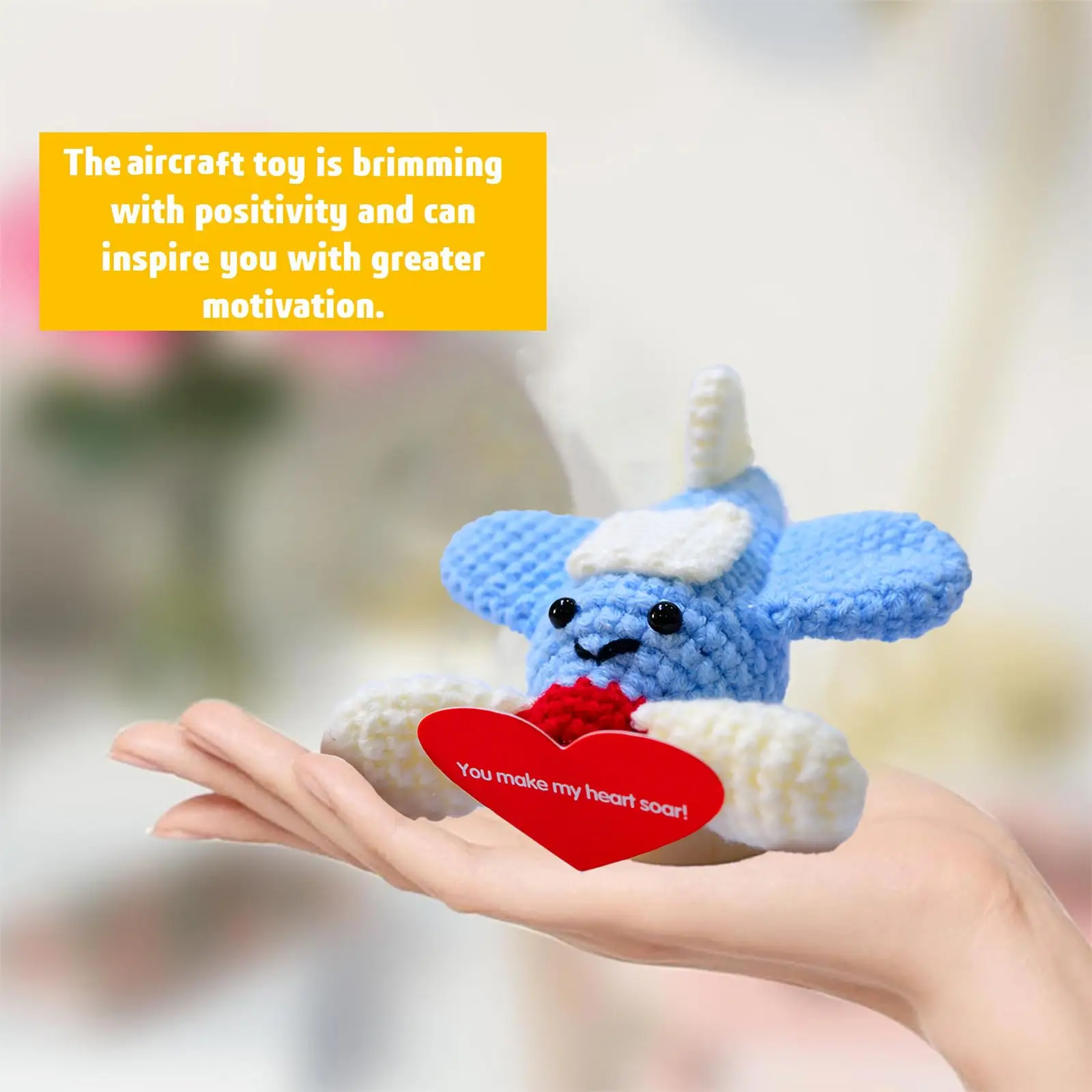 Positive Aircraft Cute Crochet Doll with Positive Potato Card Wool Knitting Toy Decoration Encouragement Support for Gifts Decor