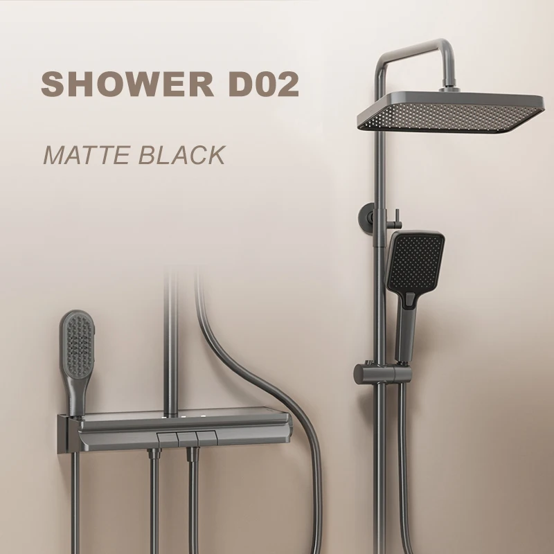 2024 Voriva Hot sale Intelligent gray shower set Wall mounted multifunctional LED rainfall Shower Head Sets