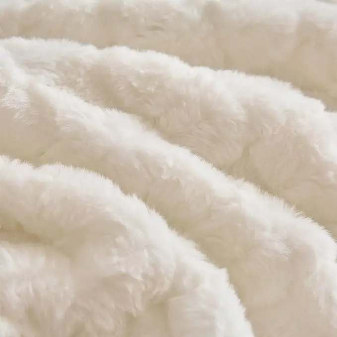 Faux Rabbit Fur Duvet Cover Set Super Soft Furry Comforter Cover Set Luxury Cozy Cross Pattern Plush Fuzzy 3Pcs Bedding Set