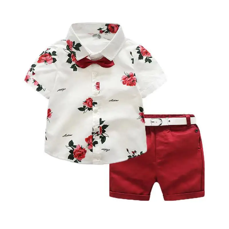 
Summer Wholesale Children Boutique Kids boys Clothes Short Sleeve Baby Boys Cotton printed shorts 2sets 