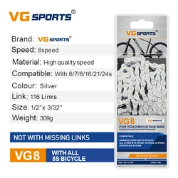 Спортивная Сверхлегкая велосипедная цепь VG 8 9 10 11 скоростей, велосипедные цепи 8s 9s 10s 11 s 116 звеньев, серебряные цепи для горного и дорожного велосипеда