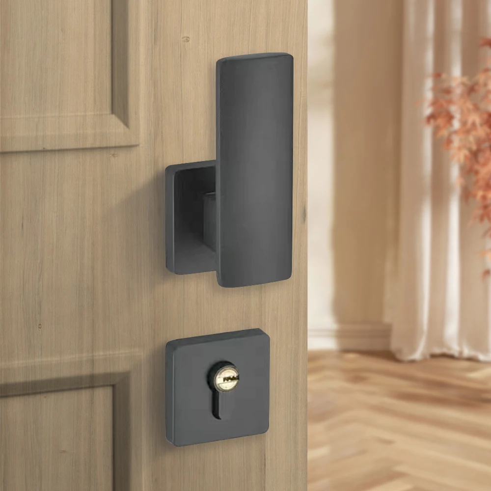 Factory Horizontal sliding door Grey knobs Hardware Aluminum Zinc alloy Mortise lever door lock handles for interior door