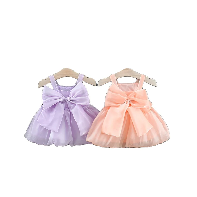 Summer new sunset yarn bow halter dress girl Korean version princess small gauze skirt