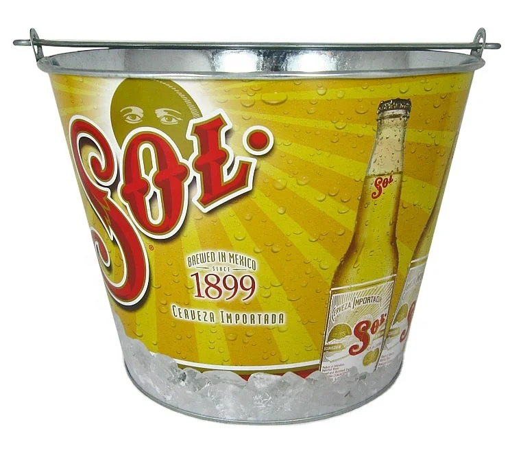 
8L galvanized metal Tin Bucket Beer bucket Beer pail Ice Bucket Tin Pail Beverage tub with handle 