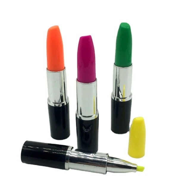Funny lipstick pen plastic highlighter marker gift pen for kid Favorite Lipstick-Shaped Highlighter For Children School Drawing
