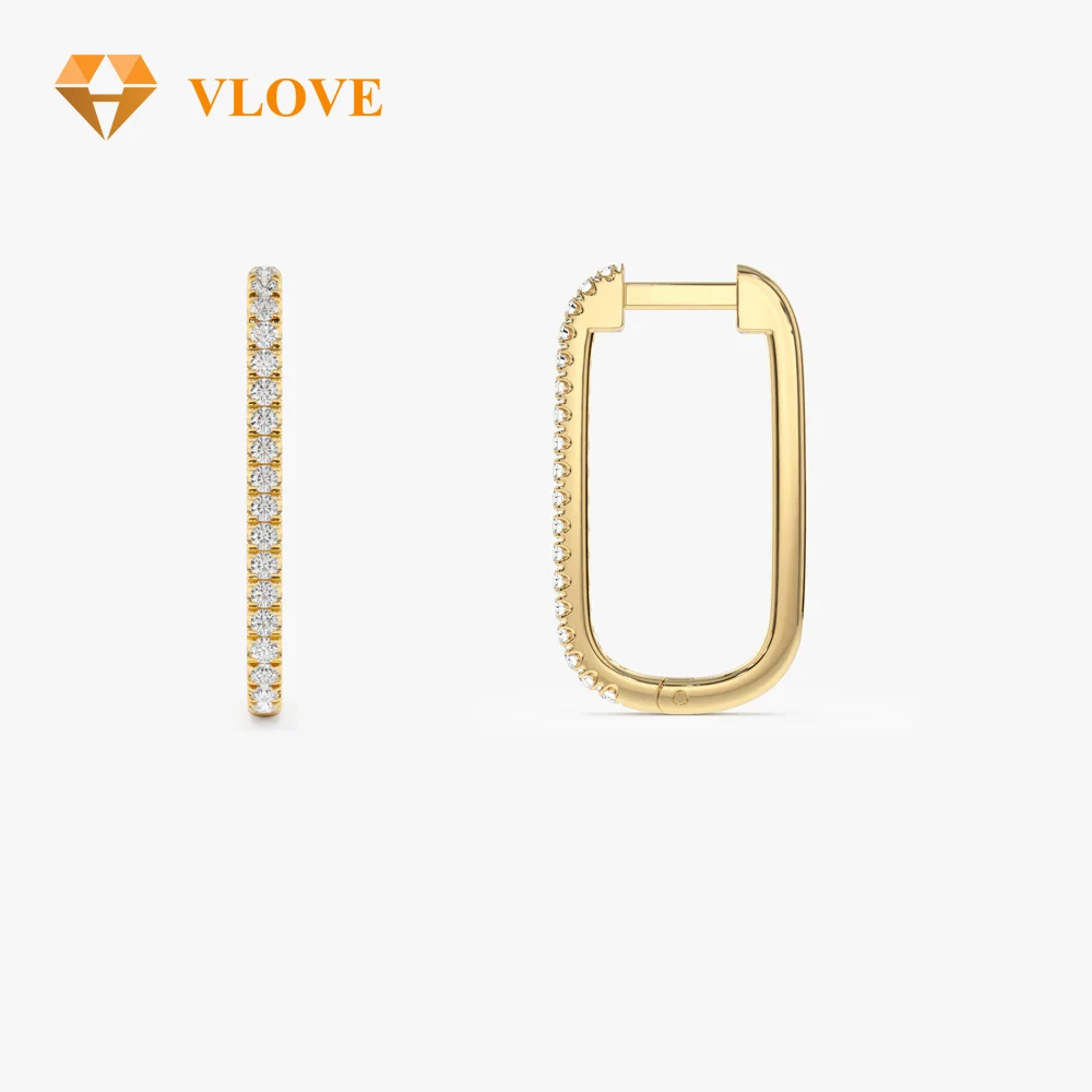 VLOVE Birthday Jewelry Custom Design Earrings 14k Paperclip Diamond Hoop Earrings