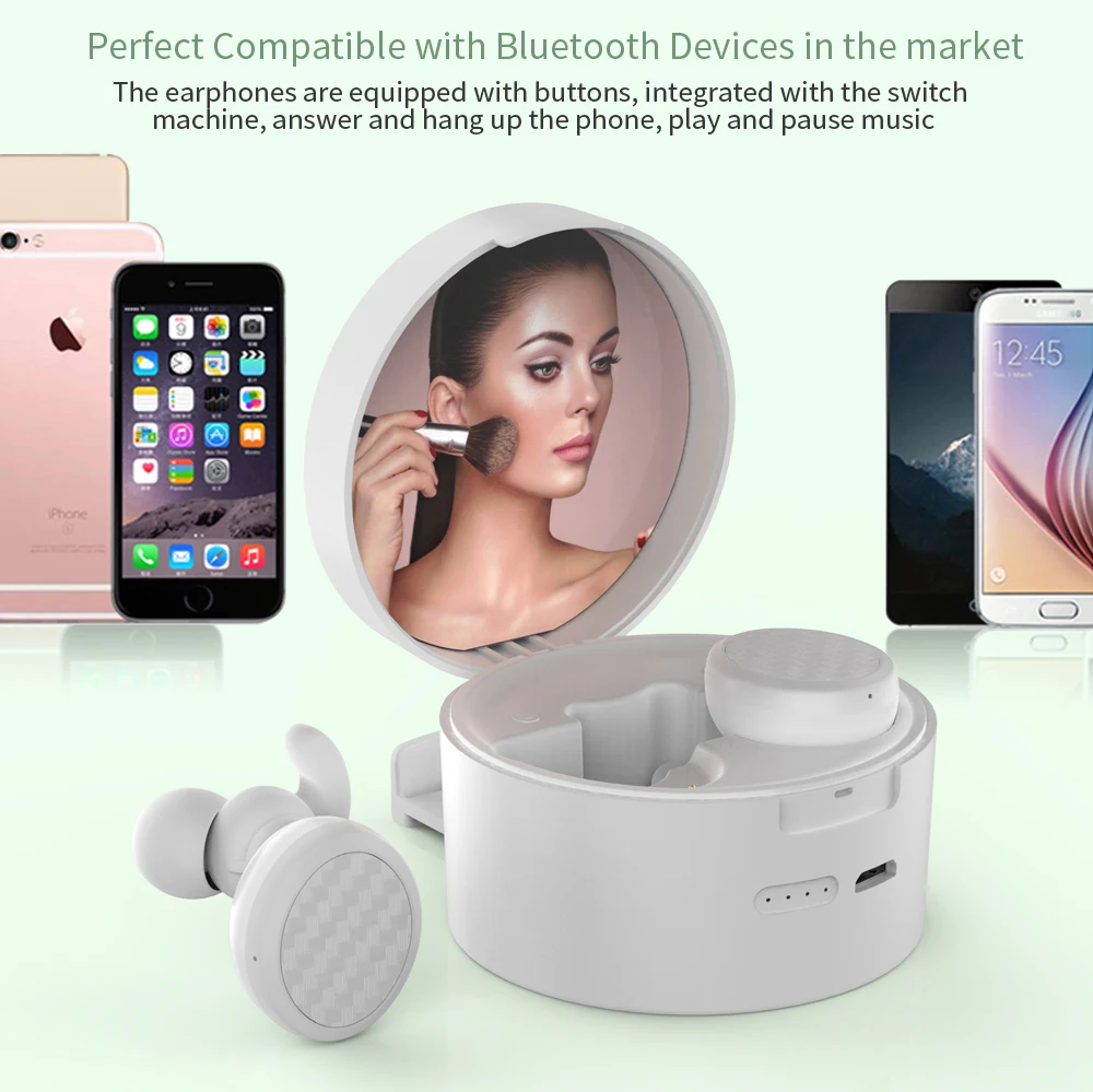 Mirror Wireless Headphones TWS Stereo Earbuds Headsets with Holder for Girls