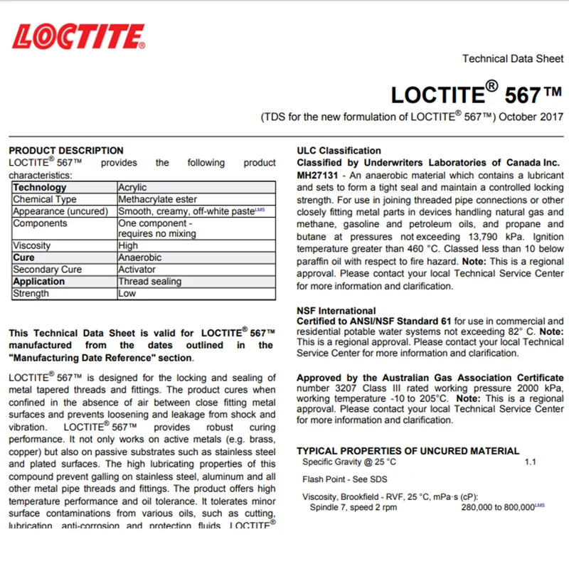 Henkel loctite 567 250ml   Acrylic Other Adhesives Paste  Creamy paste thread Sealant for Metal