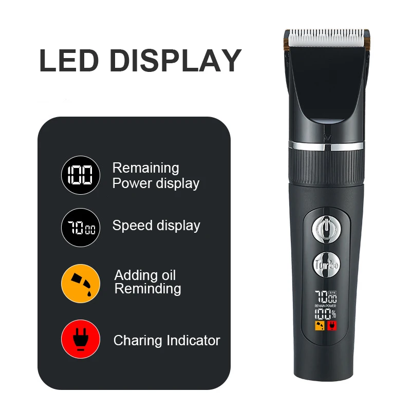 Led Light Ceramic Blade Four-speed control CordlessBarber Clippers for Hair Cutting & Grooming Hair Clippers for Men