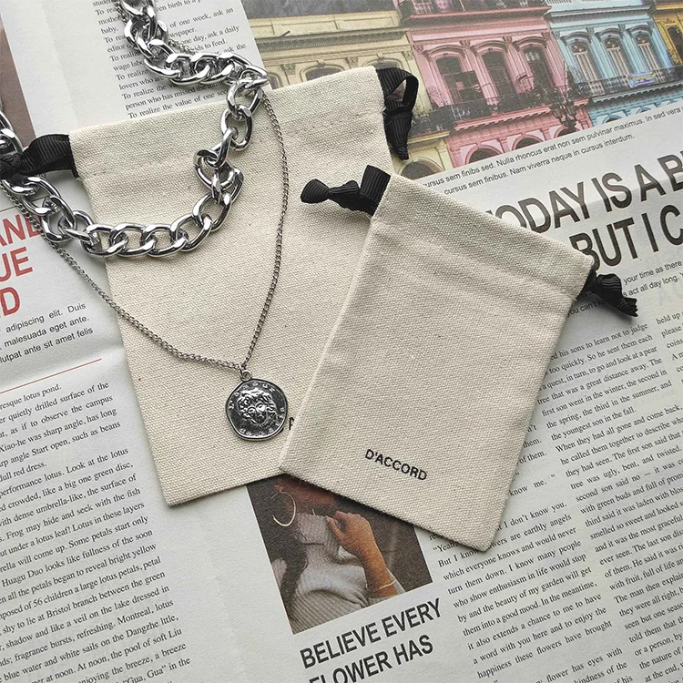 Nature Eco Friendly Jewelry Packing Cotton Drawstring Earrings Pouch Cloth Gift Packaging Bags