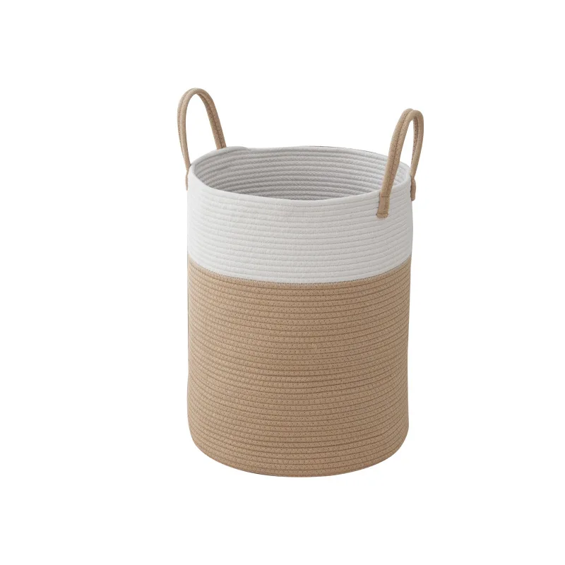 Hot sell custom durable round home organizer strong cotton rope basket hamper with handle