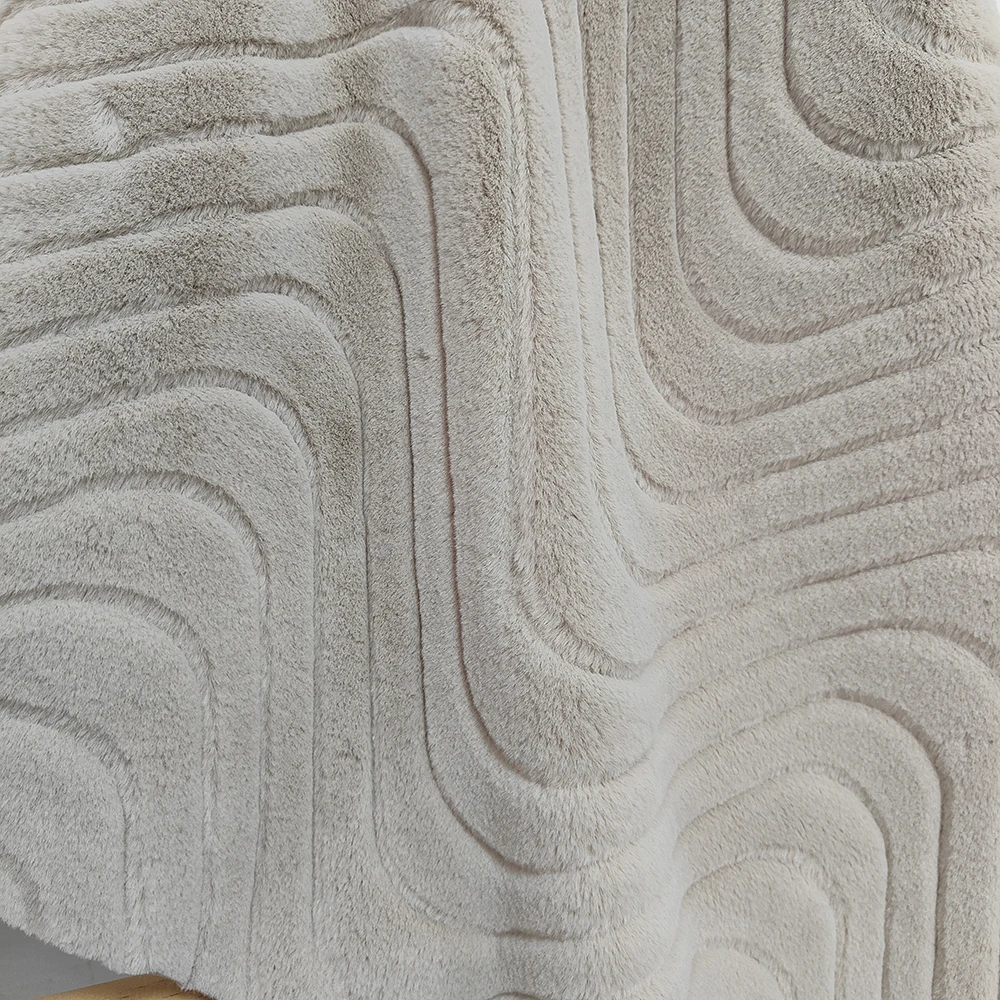 Custom 100% Polyester Knitted W Wave Pattern Faux Rabbit Fur Fabric Fake Fur for Garments Home Textiles Toys Auto Upholstery
