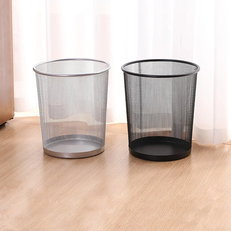 Metal Mesh Wastebasket Round Trash Can Recycling Waste Bin Office Tools Supplies Kitchen Storage Bucket