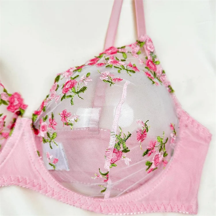 New Fat MM Sexy three-point backless Transparent Lace C Embroidery Sexy Underwear Set