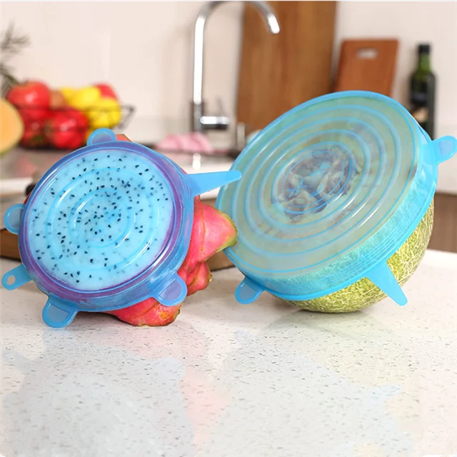 6 pack universal various sizes reusable durable expandable BPA Free flexible stretch silicone lid set for food cans,jars,bowls