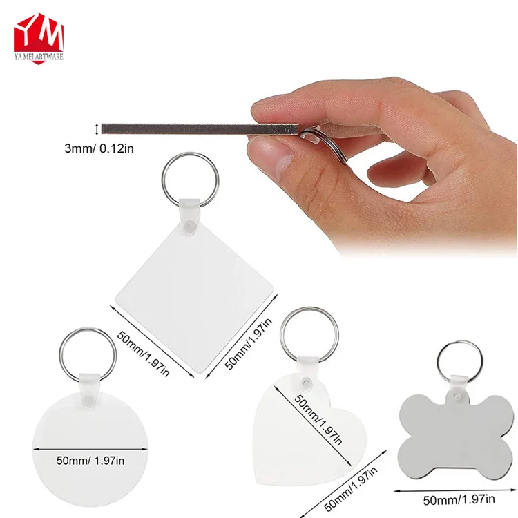 Sublimation mdf Keychain 40*60mm double side square shape diy print photo key chain