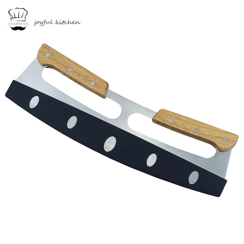 Лидер продаж 2021 Amazon, скребок с деревянной ручкой, резак для пиццы из нержавеющей стали