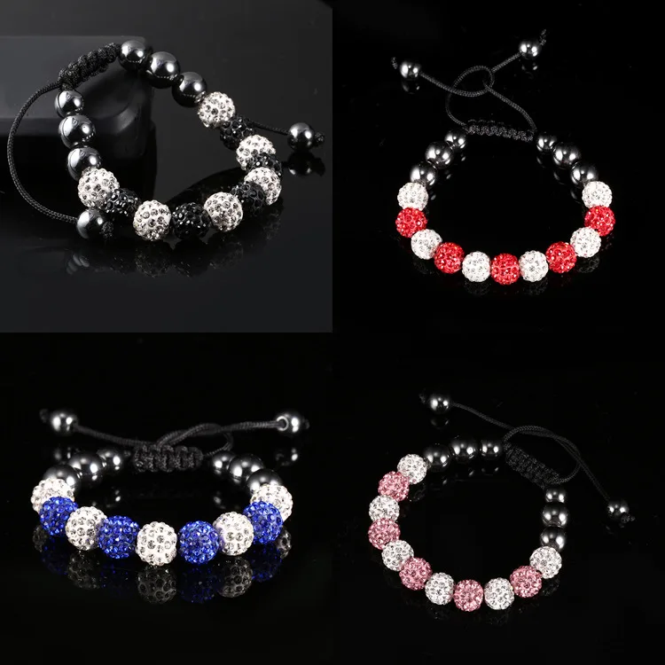 Creative Multi Color Disco Pave Ball Bead Bracelets For Women Handmade Micro Pave Crystal Diamond Ball Soft Clay Woven Bracelet