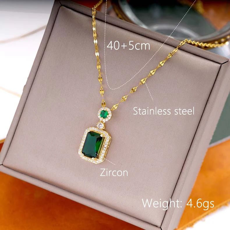 Fashion Hot Selling Emerald Zircon Crystal Vintage Stainless Steel Jewelry Set For Women