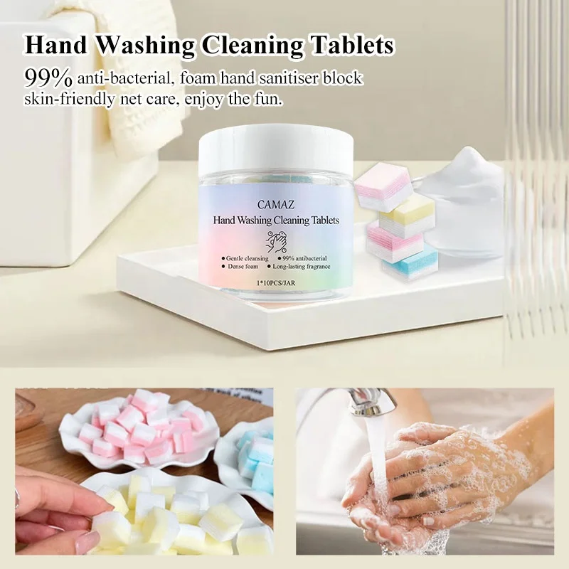 CAMAZ Private Logo  Eco-friendly Safe Dissolvable Foaming Hand Soap Tablet Washing Cleaning Soap Tablets