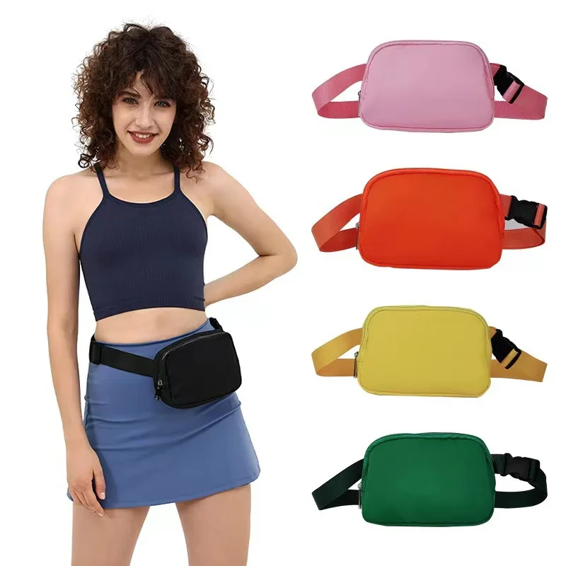 Hot Sale for Lululemon Design Nylon Waist Bag for Women Hiking Traveling Adjustable Strap Zipper Closure Candy Sport Fashion Bum