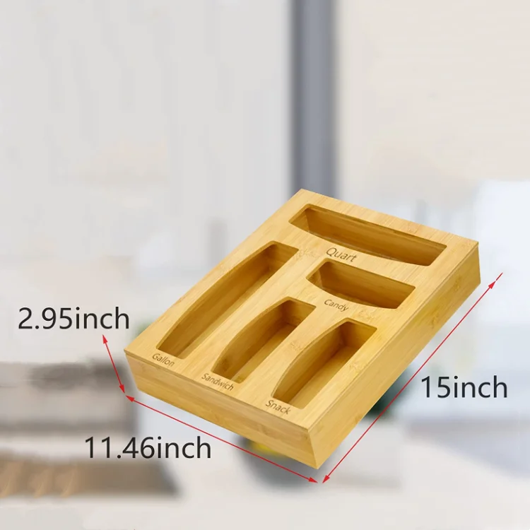 Wholesale open lid wooden baggie box food storage bag holders plastic bag dispenser