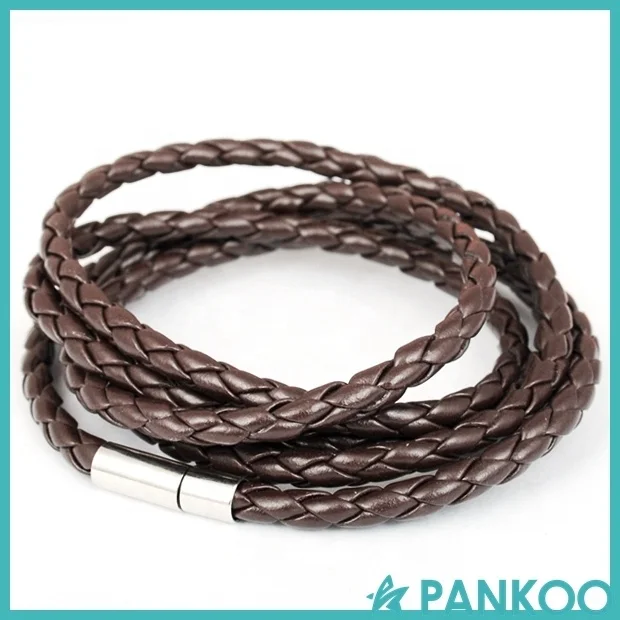 Fashion 5 layer PU double wrap leather braided bracelets handmade round rope turn buckle bracelet wholesale for women men