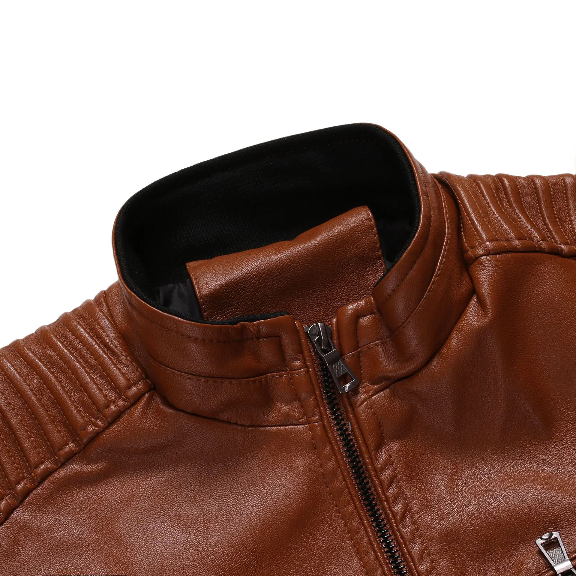 Custom Logo Fashion Leather Jacket Men Waterproof Faux Leather Jacket Casual Vintage Racing Bomber Jacket