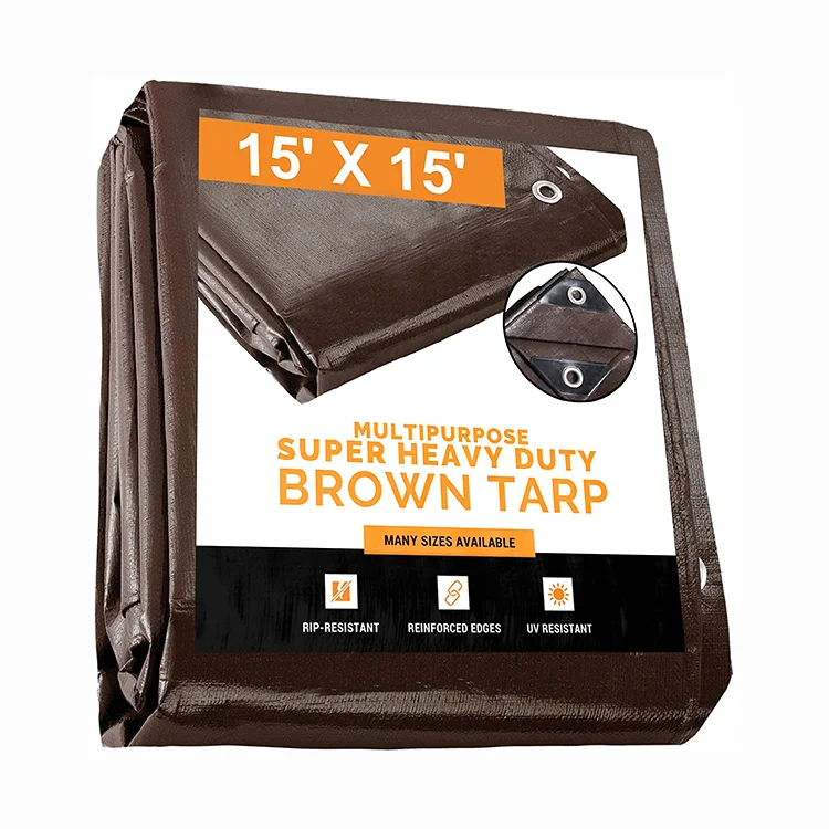 Custom Super Heavy Duty Brown Poly Tarp Cover Thick PE Waterproof UV Resistant Tarpaulin with Grommets