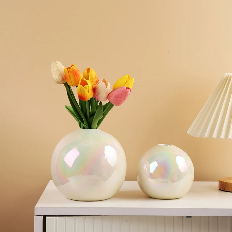 Set of 3 Nordic Wedding Table Accessories Luxury Ceramic Flower Vase with Cute Pearl Glaze for Home Decor
