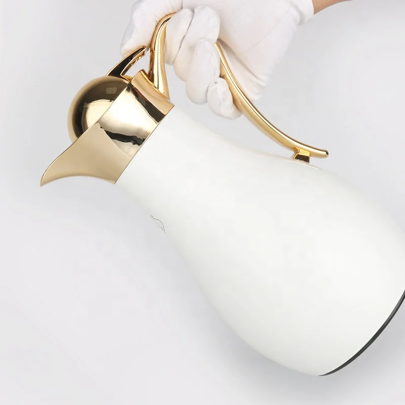 TRADITIONAL ARABIC STYLE NOBLE WHITE COLOR 1000 ML GLASS LINER VACUUM FLASK COFFEE POT