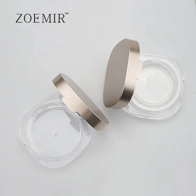 Square loose powder case gold metal lid empty small loose powder container 10g eco friendly clear plastic jars for loose powder