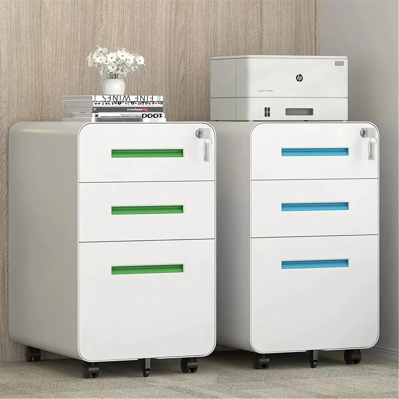 Office Furniture Removable 3 Drawer Metal Filled Cabinet Round Edge Under Desk Storage Cabinet