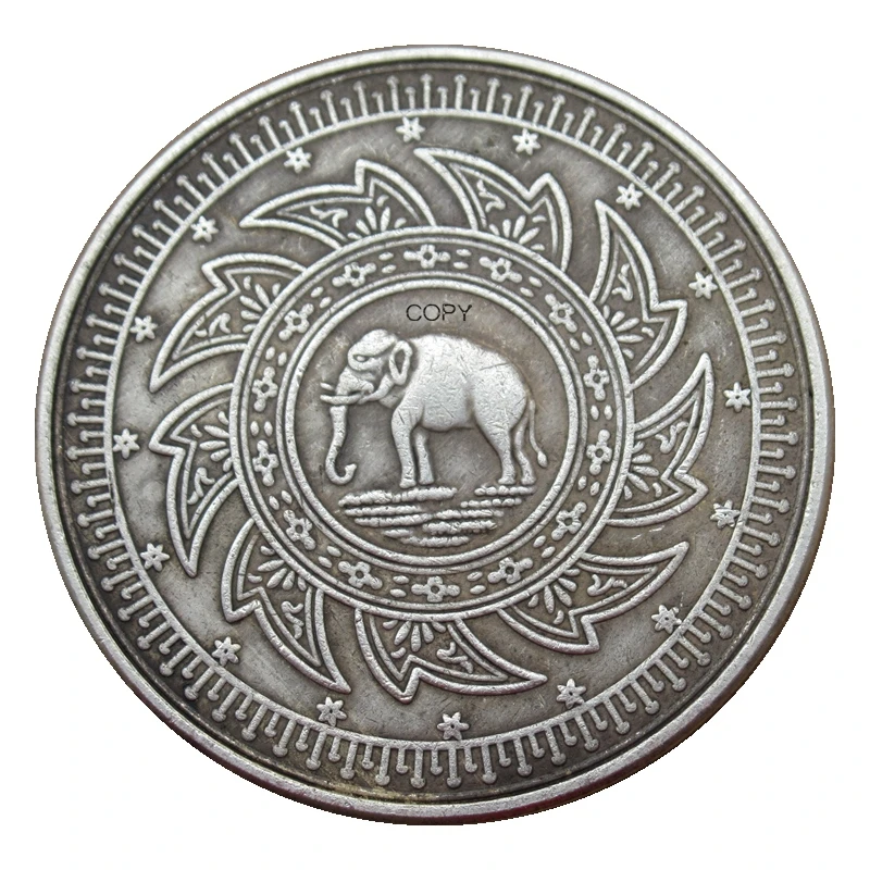 Reproduction Thailand 0.5 Tamlueng - Rama IV 1863 2 Baht Silver Plated Antique Metal Coins
