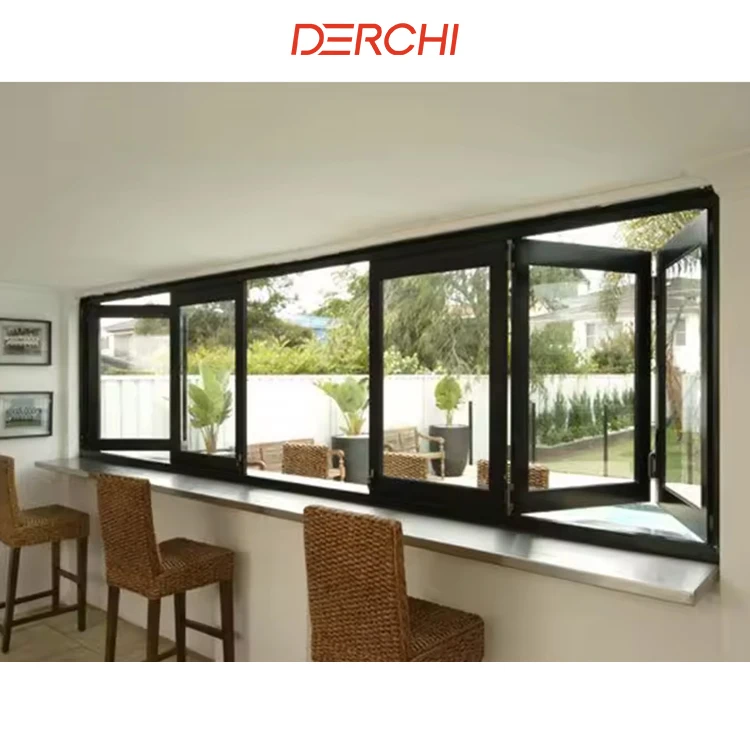 DERCHI black bifold folding window aluminium folding window exterior aluminum bi folding glass window