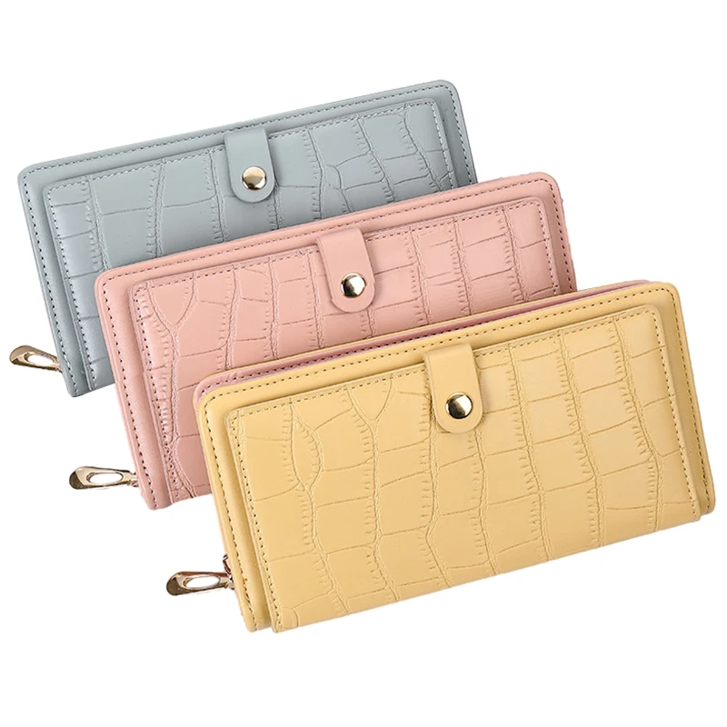 Ready to Ship Long Wallet Women Crocodile Print Pu Leather Phone Wallets Ladies Purse Clutch Bag Large Capacity Zipper Wallet