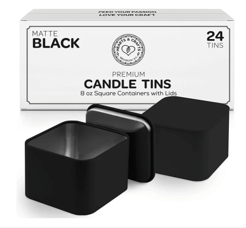 Luxury elegant empty 4 oz black 8oz square candle tin container seamless square tins for candles vessels with lid